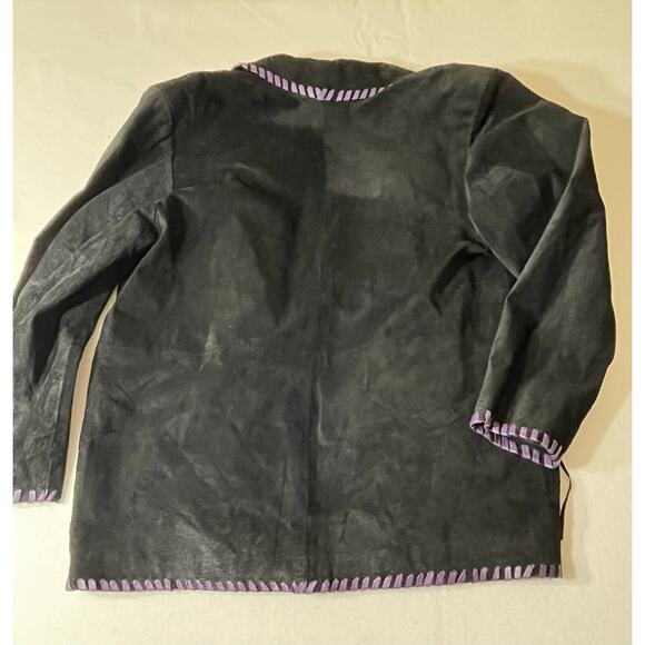 Vanna White Women’s Black/Purple Suede Leather Fringe Blazer Jacket - Size 14 - Picture 10 of 14